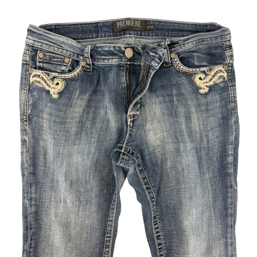 Premiere by Rue 21 Mid Rise Slim Bootcut Dark Wash Denim Jeans W31 L31 Bling